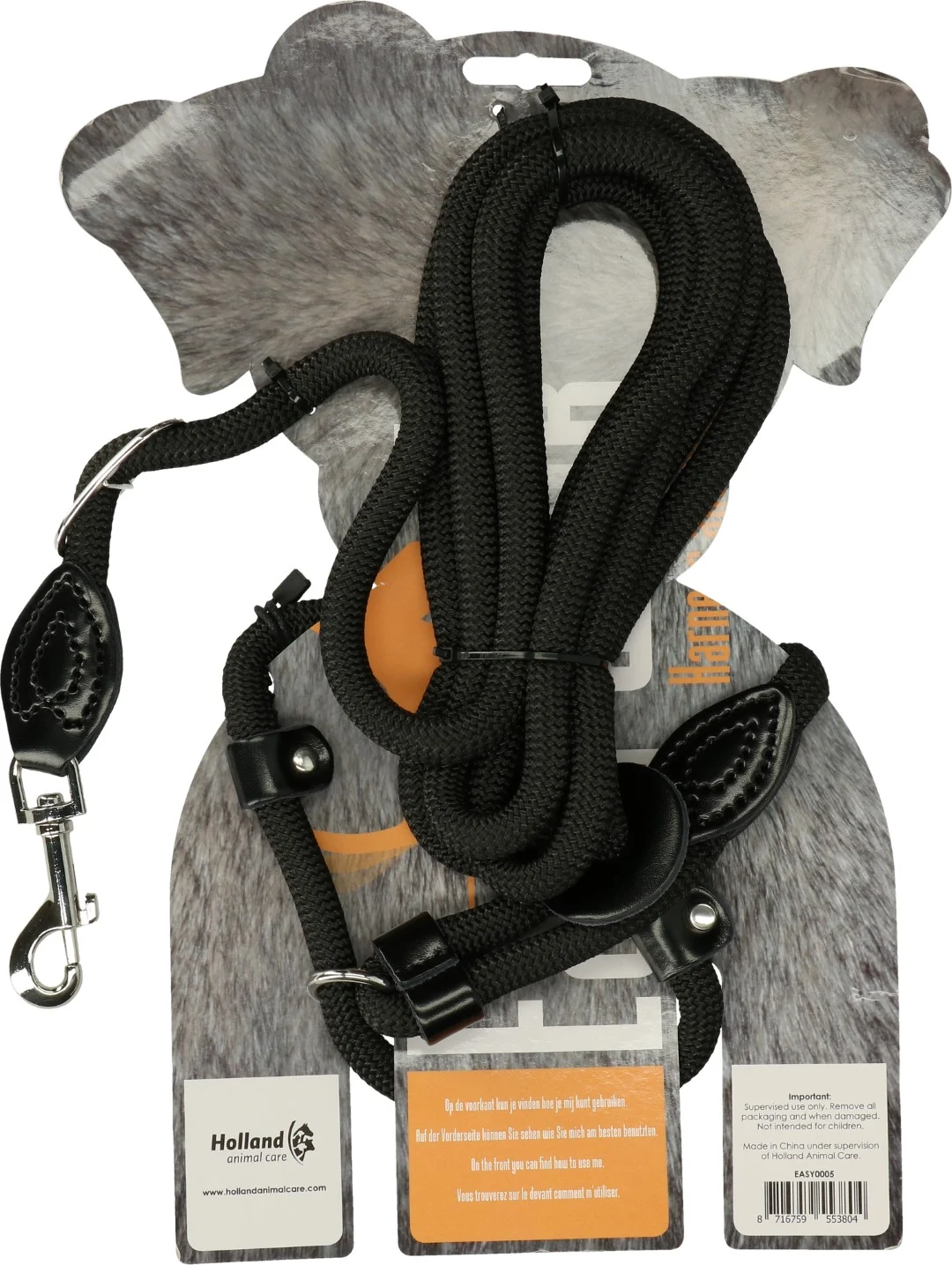 Harnais pour chien avec laisse en corde, noir, Regular 345 cm – Easy Walk modèle à bandoulière – Image 2