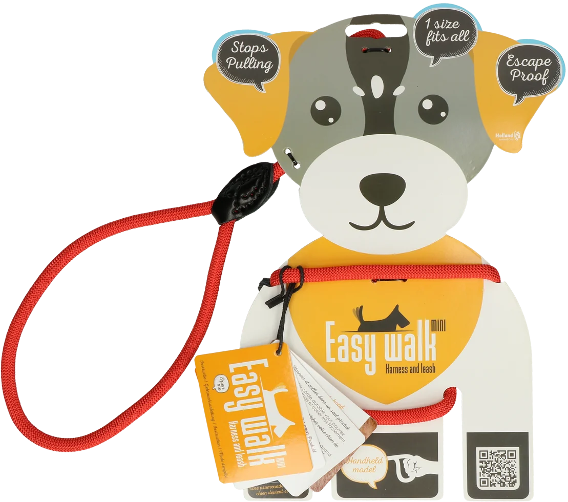 Harnais pour chien avec laisse en corde, rouge, Mini 210 cm – Easy Walk modèle à la main – Image 1