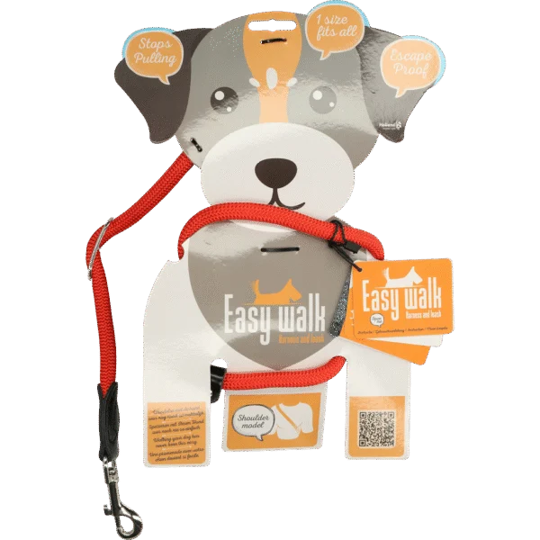 Harnais pour chien avec laisse en corde, rouge, Regular 345 cm – Easy Walk, modèle épaulière