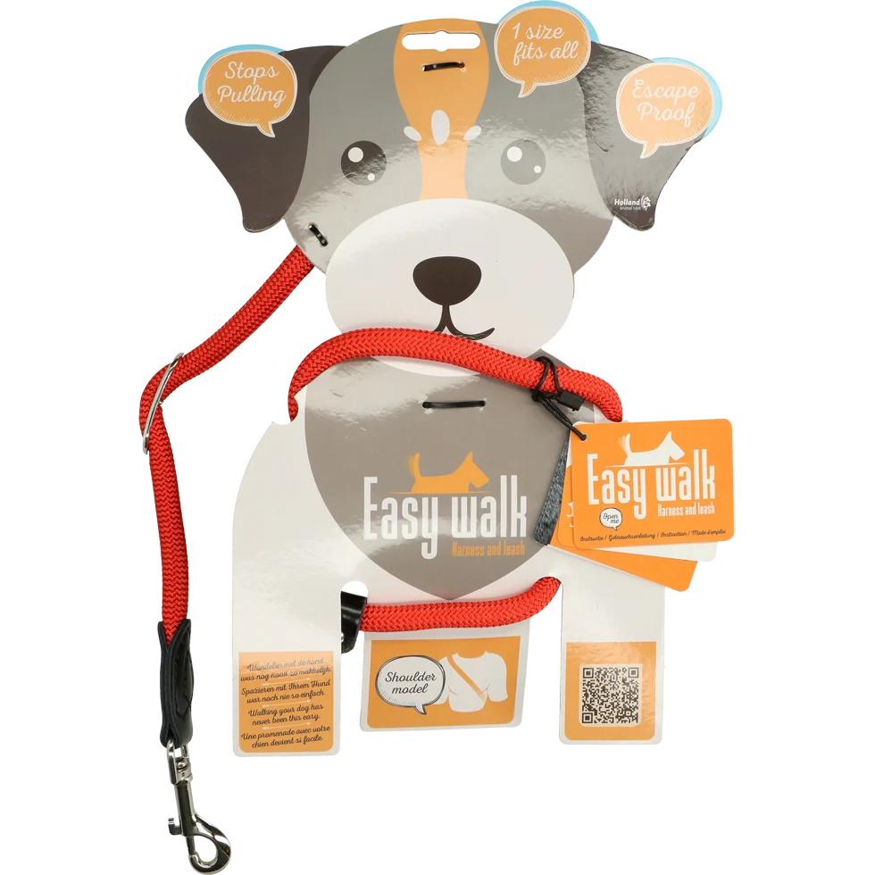 Harnais pour chien avec laisse en corde, rouge, Regular 345 cm – Easy Walk, modèle épaulière – Image 1