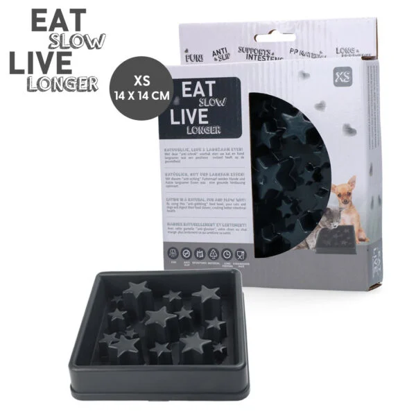 Gamelle anti glouton pour chiens à motif en forme d’étoile, XS 14 cm, grise – Eat Slow Live Longer Star