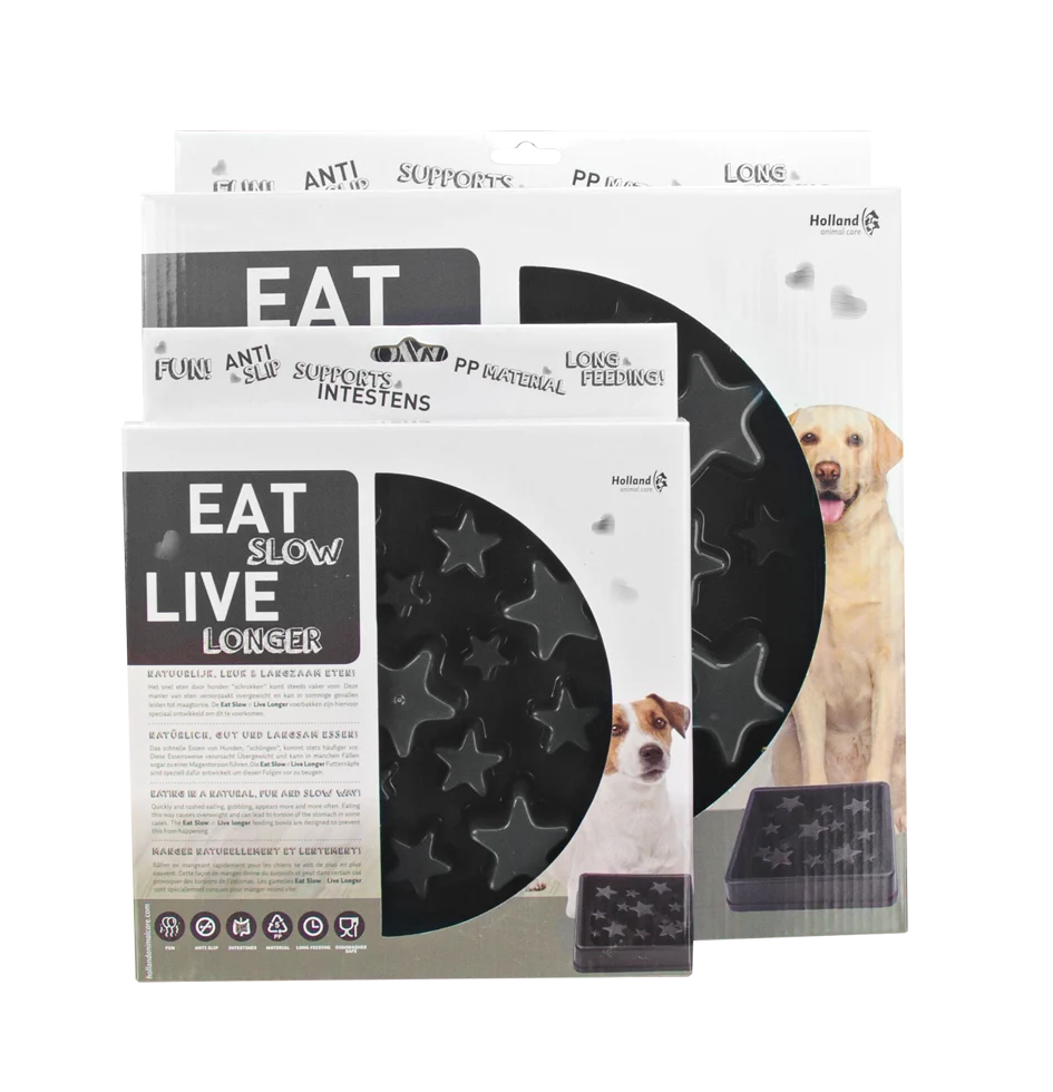 Gamelle anti-glouton pour chien avec motif en étoiles, S 20,5 cm, grise – Eat Slow Live Longer Star – Image 2