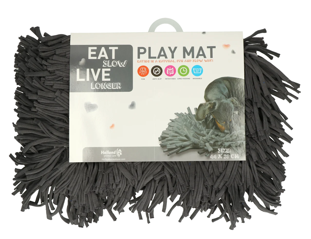 Tapis de fouille pour chiens avec bandes de tissu, gris, 44 x 28 cm – Eat Slow Live Longer Play Mat – Image 3