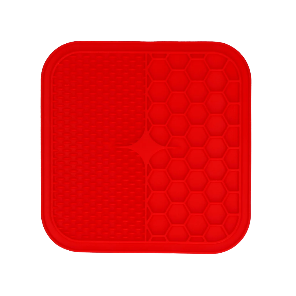 Tapis de léchage pour chiens avec 2 motifs et ventouses, 21 x 21 cm, rouge – Eat Slow Live Longer Lick Mat Duo M – Image 2