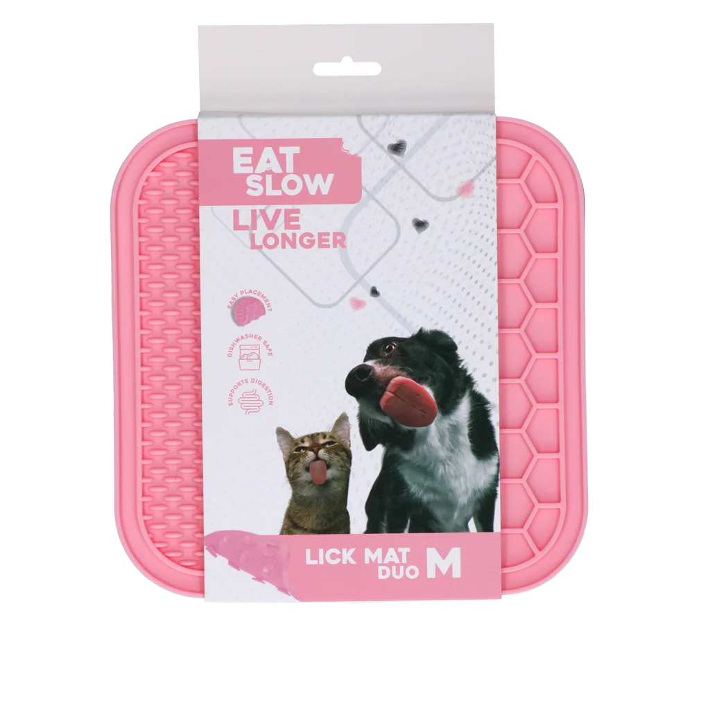 Tapis de léchage pour chien avec 2 motifs et ventouses, 21 x 21 cm, rose – Eat Slow Live Longer Lick Mat Duo M – Image 1