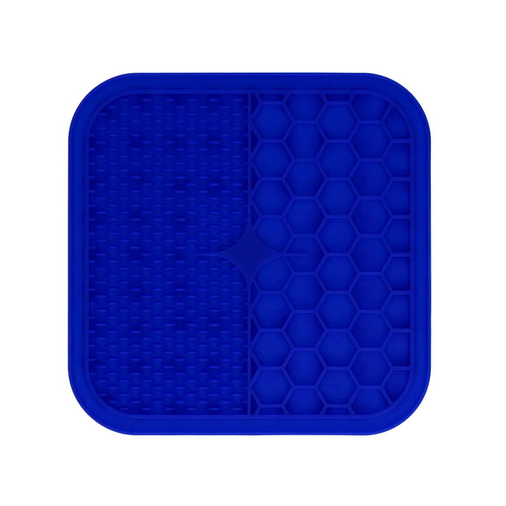Tapis de léchage pour chiens avec picots et motif en nid d’abeille, 21 x 21 cm, Bleu – Eat Slow Live Longer Lick Mat Duo M – Image 2