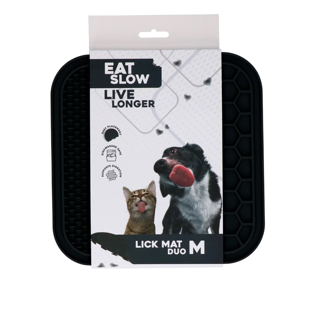 Tapis de léchage pour chien avec picots et alvéoles en nid d’abeille, 21 x 21 cm, gris – Eat Slow Live Longer Lick Mat Duo M – Image 1