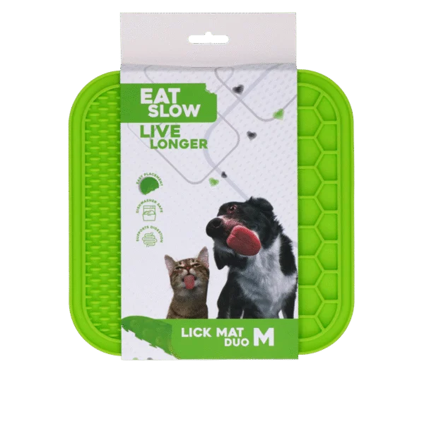 Tapis à lécher pour chiens avec picots et alvéoles, 21 x 21 cm, vert – Eat Slow Live Longer Lick Mat Duo M