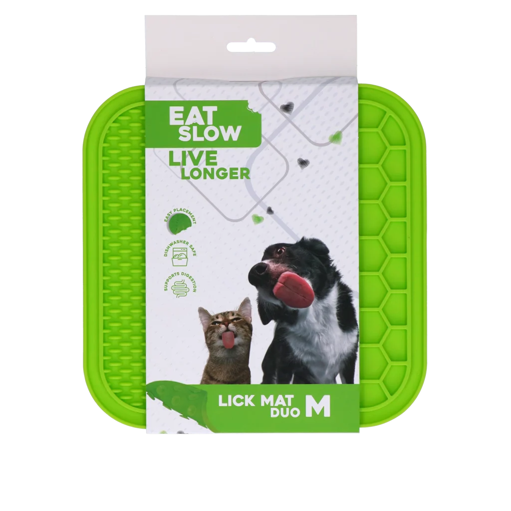 Tapis à lécher pour chiens avec picots et alvéoles, 21 x 21 cm, vert – Eat Slow Live Longer Lick Mat Duo M – Image 1