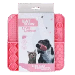 Tapis à lécher pour chiens avec 4 motifs et ventouses, 21 x 21 cm, rose – Eat Slow Live Longer Lick Mat Dimensions Rectangle