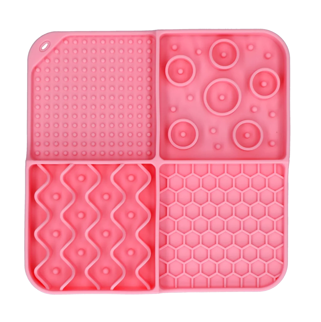 Tapis à lécher pour chiens avec 4 motifs et ventouses, 21 x 21 cm, rose – Eat Slow Live Longer Lick Mat Dimensions Rectangle – Image 2