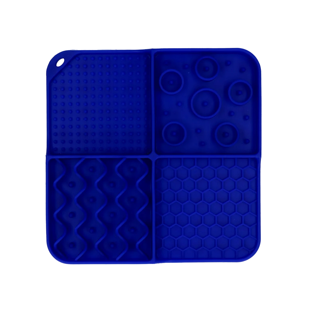 Tapis à lécher pour chiens à 4 motifs avec ventouses, 21 x 21 cm, bleu – Eat Slow Live Longer Lick Mat Dimensions Rectangle – Image 2