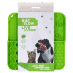 Tapis de léchage pour chien avec 4 motifs et ventouses, 21 x 21 cm, vert – Eat Slow Live Longer Lick Mat Dimensions Rectangle