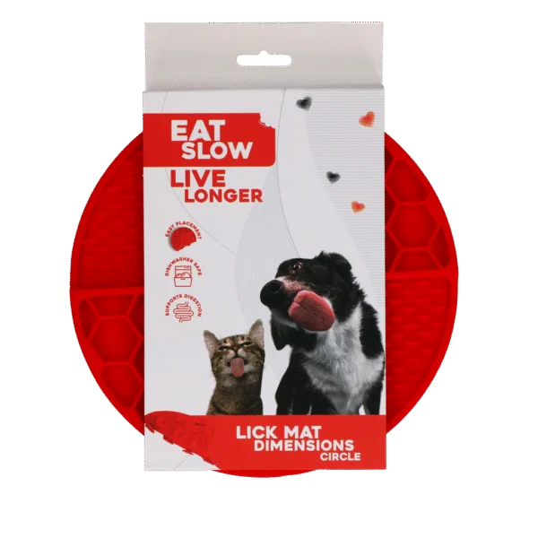 Tapis de léchage rond à alvéoles profondes, rouge, ø 21 cm – Eat Slow Live Longer Lick Mat Dimensions Circle