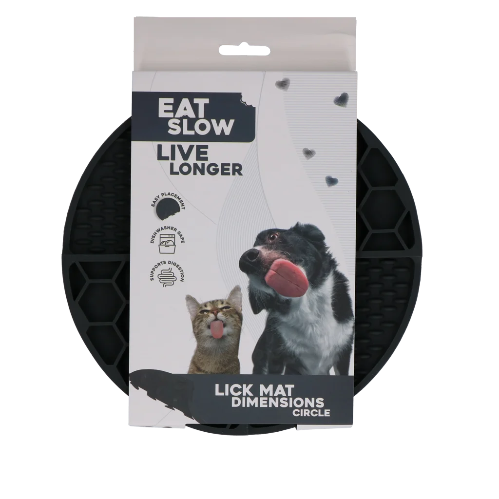 Tapis de léchage rond à compartiments profonds, gris, ø 21 cm – Eat Slow Live Longer Lick Mat Dimensions Circle – Image 1