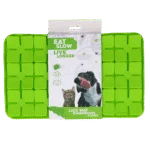 Tapis de léchage pour chiens avec rabats en forme de fleurs et ventouses, 21 x 34 cm, vert – Eat Slow Live Longer Lick Mat Dimensions Flower