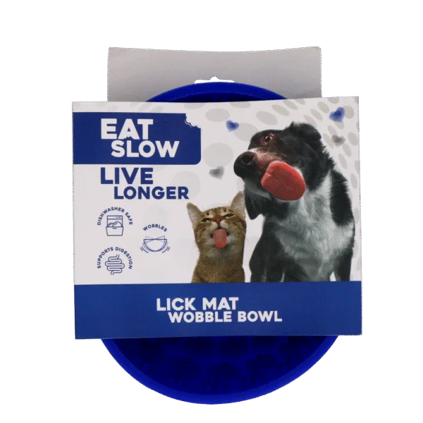 Gamelle anti-glouton pour chiens avec fond arrondi et picots, Ø 17 cm, Bleue – Eat Slow Live Longer Lick Mat Wobble Bowl