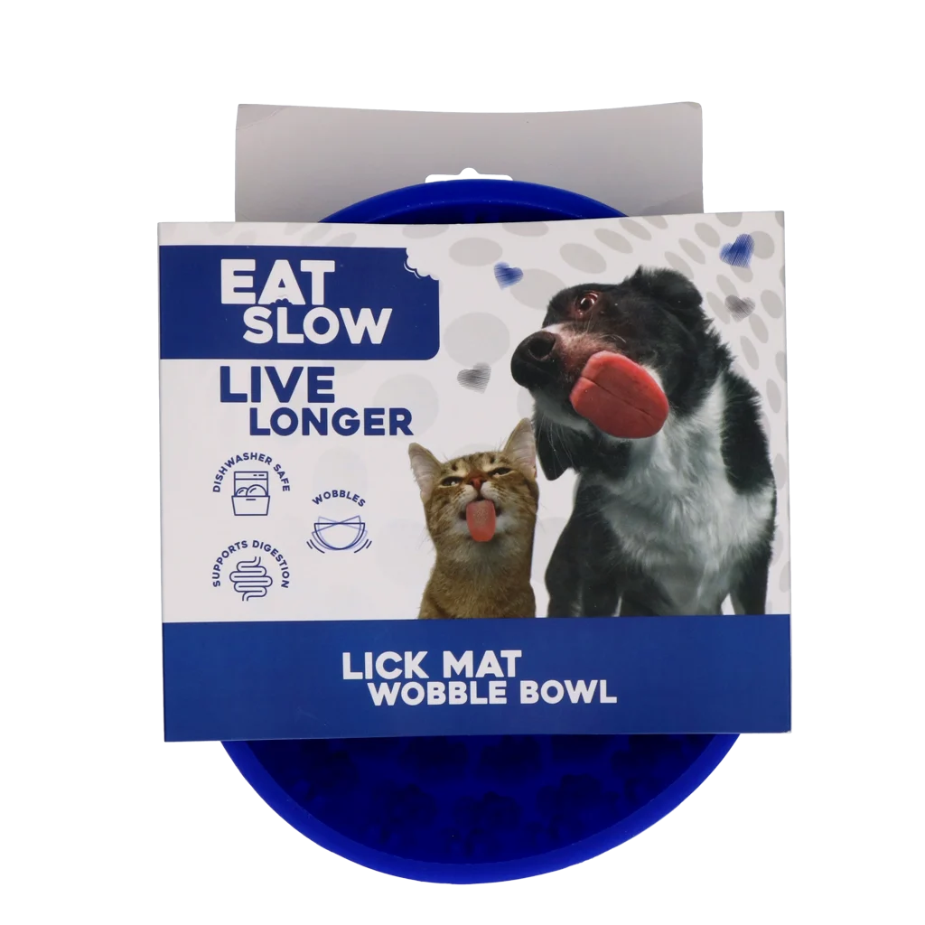 Gamelle anti-glouton pour chiens avec fond arrondi et picots, Ø 17 cm, Bleue – Eat Slow Live Longer Lick Mat Wobble Bowl – Image 1
