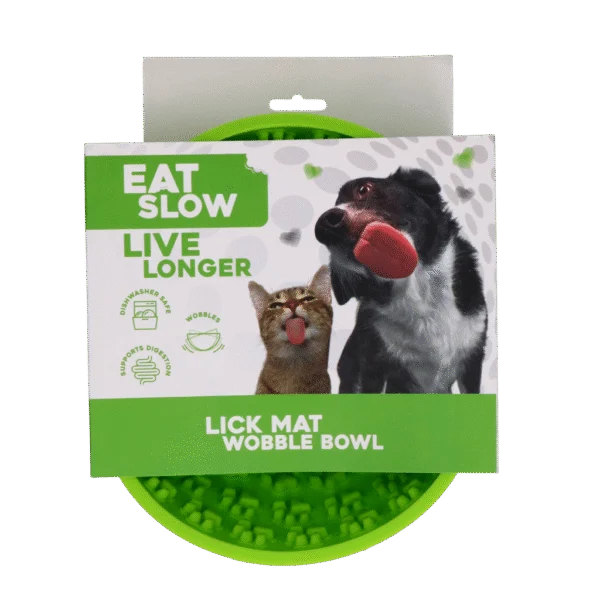 Gamelle anti-glouton pour chien avec fond arrondi et reliefs, Ø 17 cm, verte – Eat Slow Live Longer Lick Mat Wobble Bowl