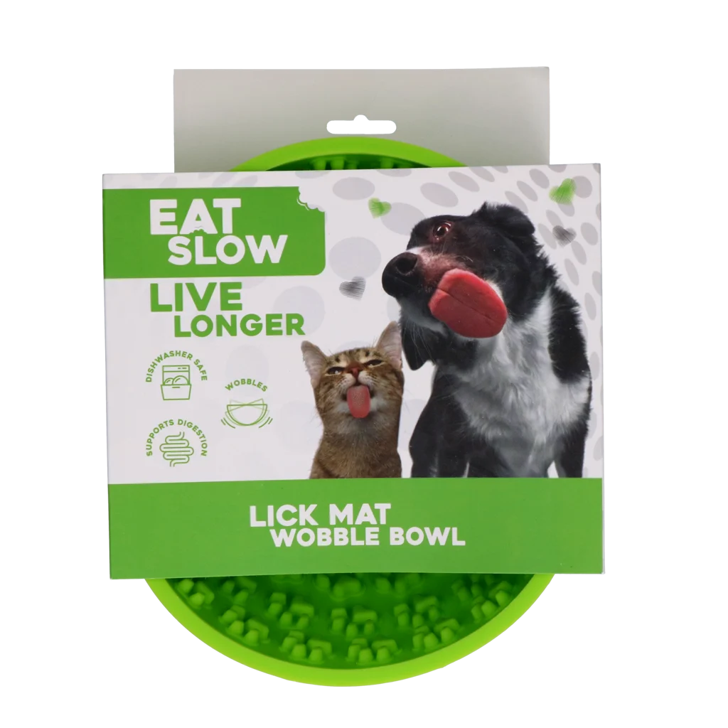 Gamelle anti-glouton pour chien avec fond arrondi et reliefs, Ø 17 cm, verte – Eat Slow Live Longer Lick Mat Wobble Bowl – Image 1