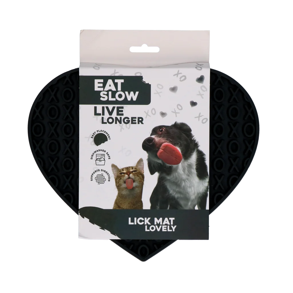 EATS065K.png Tapis de léchage pour chien en forme de cœur avec motif XO, 19 x 23 cm, gris – Eat Slow Live Longer Lick Mat Lovely Heart – Image 1