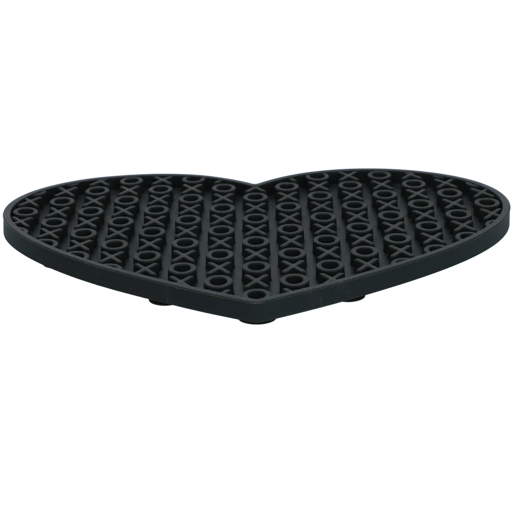 Tapis de léchage pour chien en forme de cœur avec motif XO, 19 x 23 cm, gris – Eat Slow Live Longer Lick Mat Lovely Heart – Image 2