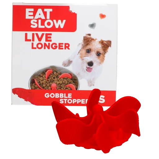 Insert anti glouton pour gamelle de chien avec ventouses, rouge S, diamètre à la base 9,5 cm – Eat Slow Live Longer Gobble Stopper – Image 1