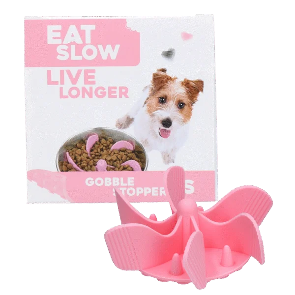 Insert anti glouton en silicone pour chien avec ventouses, S, diamètre à la base 9,5 cm, rose – Eat Slow Live Longer Gobble Stopper