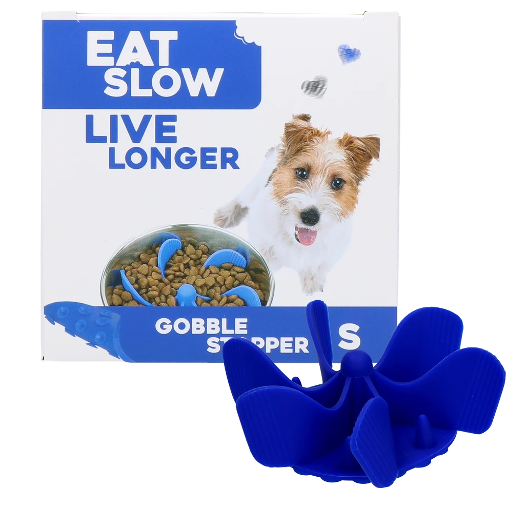 Insert anti-glouton pour gamelle de chien avec ventouses, bleu S, diamètre de base 9,5 cm – Eat Slow Live Longer Gobble Stopper – Image 1