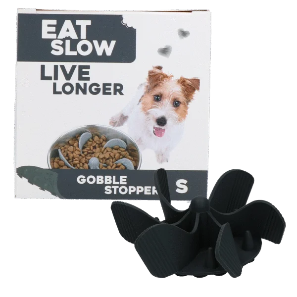 Insert anti glouton pour gamelle de chien avec ventouses, gris S, diamètre à la base 9,5 cm – Eat Slow Live Longer Gobble Stopper