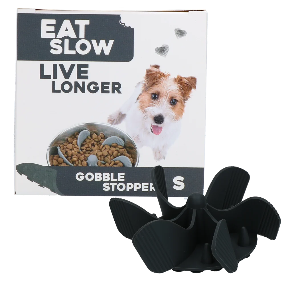 Insert anti glouton pour gamelle de chien avec ventouses, gris S, diamètre à la base 9,5 cm – Eat Slow Live Longer Gobble Stopper – Image 1