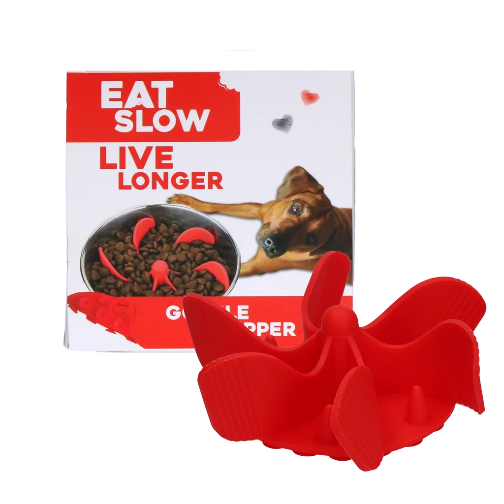 Insert anti glouton pour gamelle de chien avec ventouses, rouge M, diamètre de la base 11,5 cm – Eat Slow Live Longer Gobble Stopper – Image 1