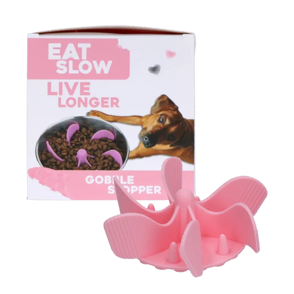 Insert anti-glouton pour chien en silicone avec ventouses, M, diamètre de base 11,5 cm, rose – Eat Slow Live Longer Gobble Stopper