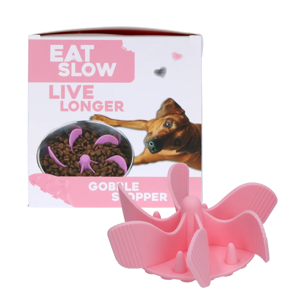 EATS065P.png Insert anti-glouton pour chien en silicone avec ventouses, M, diamètre de base 11,5 cm, rose – Eat Slow Live Longer Gobble Stopper – Image 1