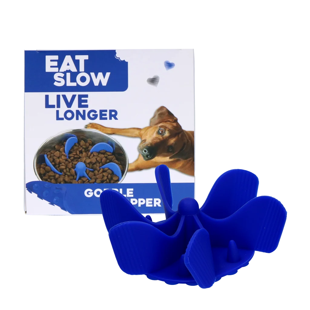 EATS065Q.png Insert anti-glouton pour gamelle de chien avec ventouses, bleu M, diamètre de la base 11,5 cm – Eat Slow Live Longer Gobble Stopper – Image 1
