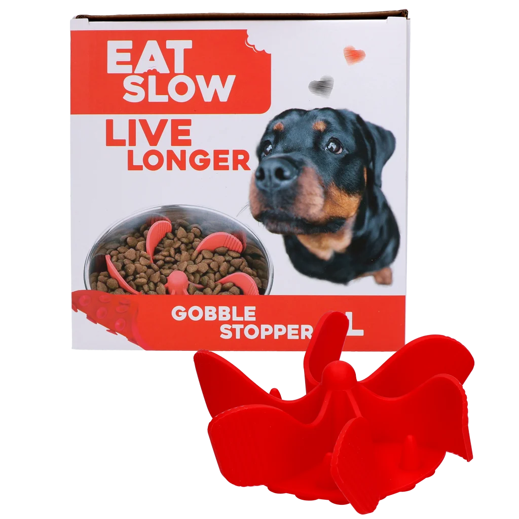 Insert anti glouton pour gamelle de chien avec ventouses, rouge L, diamètre du fond 14,5 cm – Eat Slow Live Longer Gobble Stopper – Image 1
