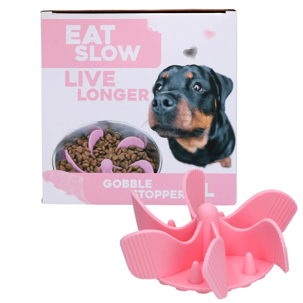 Insert anti-glouton pour gamelle pour chien avec ventouses, rose L, diamètre du fond 14,5 cm – Eat Slow Live Longer Gobble Stopper – Image 1