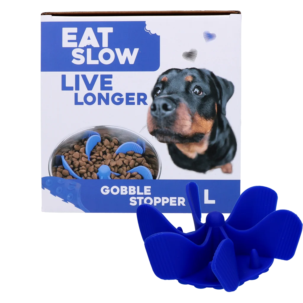 EATS065TQ.png Insert anti-glouton pour gamelle pour chien avec ventouses, bleu L, diamètre du fond 14,5 cm – Eat Slow Live Longer Gobble Stopper – Image 1