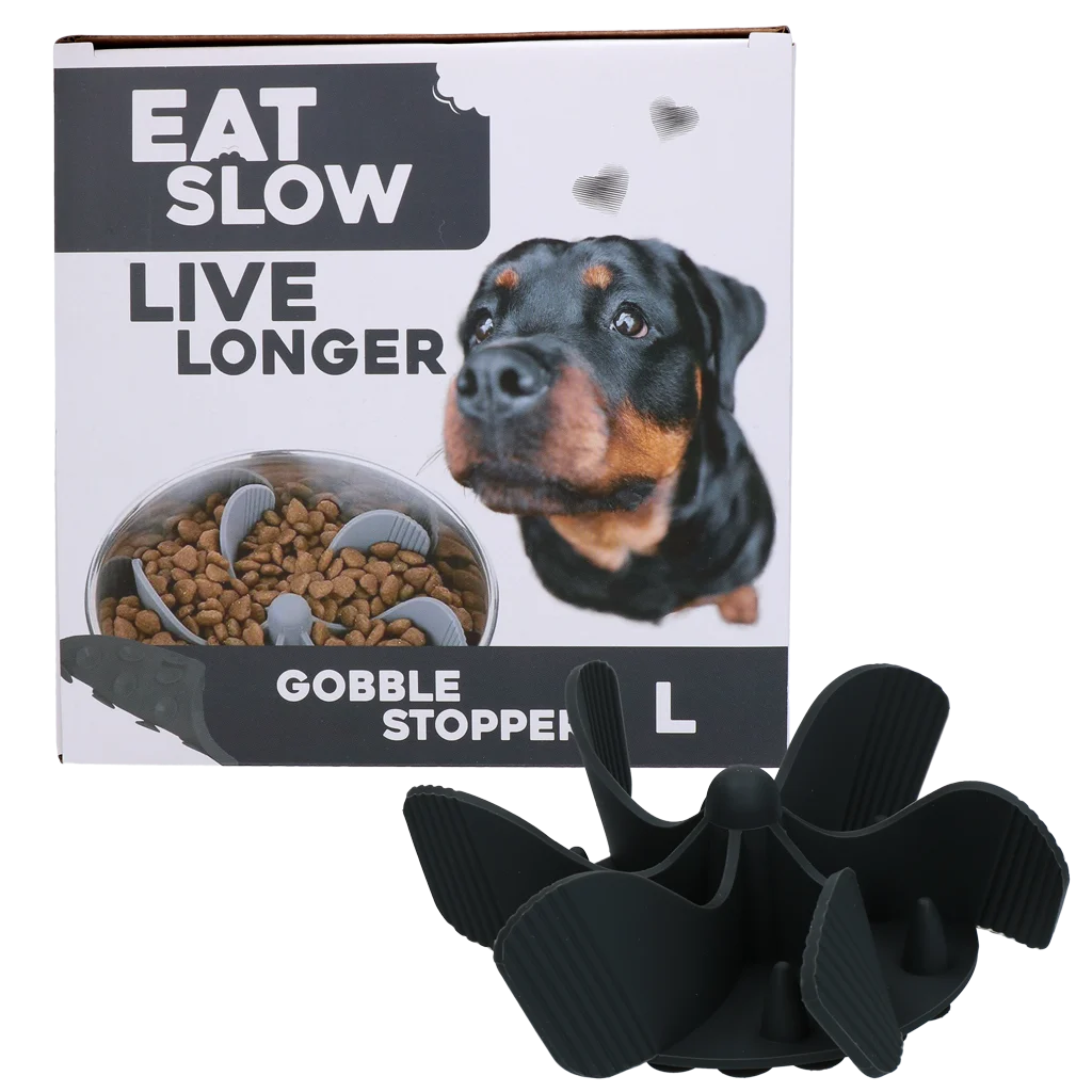 Insert anti glouton pour gamelle de chien avec ventouses, gris L, diamètre de la base 14,5 cm – Eat Slow Live Longer Gobble Stopper – Image 1