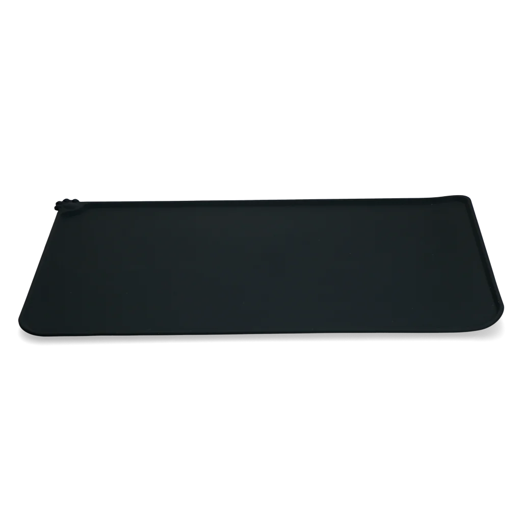 Tapis pour gamelles en silicone avec bord surélevé, S 30 x 48 cm, gris – Eat Slow Live Longer Spill Mat – Image 3