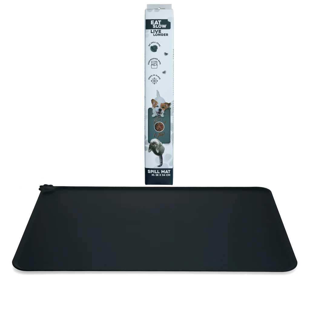 Tapis de gamelle en silicone avec rebord, M 38 x 54 cm, gris – Eat Slow Live Longer Spill Mat – Image 1