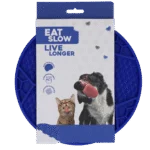 Tapis de léchage pour chien avec motif ballon de football et ventouses, Ø 22 cm, Bleu – Eat Slow Live Longer Lick Mat Soccer Ball