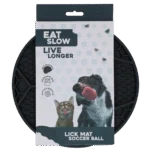 Tapis de léchage pour chiens avec motif de ballon de football et ventouses, Ø 22 cm, gris – Eat Slow Live Longer Lick Mat Soccer Ball