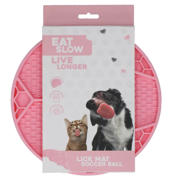 Tapis de léchage pour chiens avec motif ballon de football et ventouses, Ø 22 cm, rose – Eat Slow Live Longer Lick Mat Soccer Ball