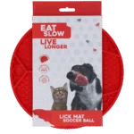 Tapis de léchage pour chiens avec motif de ballon de football et ventouses, Ø 22 cm, rouge – Eat Slow Live Longer Lick Mat Soccer Ball