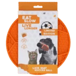 Tapis de léchage pour chien avec motif ballon de football et ventouses, Ø 22 cm, orange – Eat Slow Live Longer Lick Mat Soccer Ball