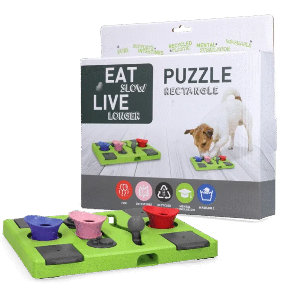 Puzzle pour chien pour croquettes et friandises avec pieds antidérapants – Eat Slow Live Longer Puzzle Rectangle