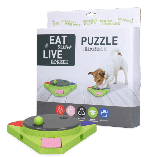 Puzzle pour chien pour croquettes et friandises – Eat Slow Live Longer Puzzle Triangle