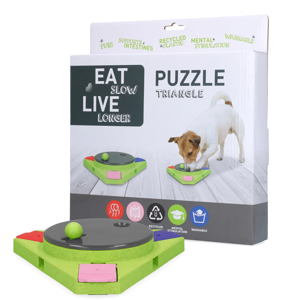 Puzzle pour chien pour croquettes et friandises – Eat Slow Live Longer Puzzle Triangle – Image 1