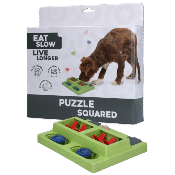 Puzzle pour chien avec pieds antidérapants, pour croquettes et friandises – Eat Slow Live Longer Puzzle Squared